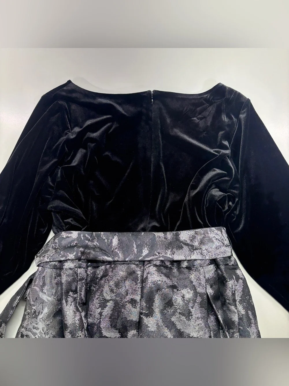 Jessica Howard 24W Black Velvet Silver Jacquard Holiday Party Dress
